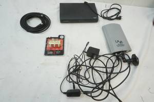 lot 360 image: Magnavox Converter, LAVA HD 600 OutdoorIndoor HDTV Antenna, cable cord, GL 4 way splitter