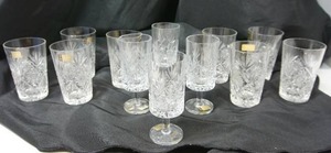 lot 133 image: RARE Vintage Mid-Century 12-Piece Genuine Lead Crystal Water Glass Wine Goblet Cylinder Stemware 24% PbO Bleikristall Handgeschliffen STOLZLE Austria Germany...