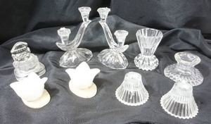 lot 134 image: Beautiful Vintage Mid-Century Anna Hutte W. Germany BLEIKRISTALL Lead Crystal Double Candlestick Pair Etc.