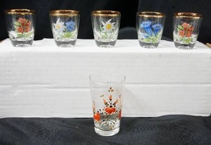 lot 138 image: Vintage Hand-Painted Shot Glass Floral Gold Rim, Hand-Painted Water Tumbler...