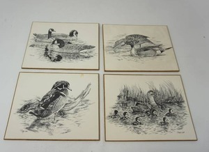 lot 145 image: Set of Four Signed Waterfowl Pencil-Ink Style Art Plaques...