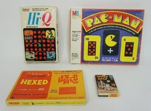 lot 26 image: Collection of Vintage Games Including Pac-Man, Hexed, Hi-Q, Space Race Card Game...