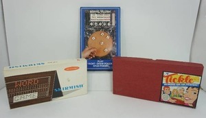 lot 29 image: Collection of Vintage Games Including 1980 Royal Flush Dice Game Yacht Draw Poker Stud Poker Crisloid Inc., Tickle, Skirmish Word Game...e