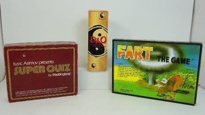 lot 36 image: Collection of Vintage Games Including Isaac Asimov Presents Super Quiz by Waddingtons 1982 Sports History Science Geography, Reveal Entertainment Dao Board Game RARE 2004 Mensa Award, Fart The Game Vintage Factory 1987 Funny Party Board Game Gag Gift...