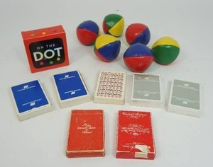 lot 38 image: Collectible Games and Toys Including Brainwright On The Dot Super Spotted Brain Teaser Family Game, Juggling Balls and Playing Cards...