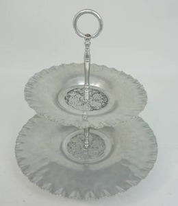 lot 94 image: Hammered Aluminum Two Tiered Tidbit Tray...