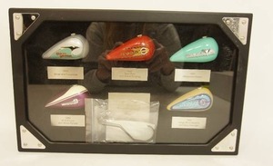 lot 105 image: Harley Davidson Collectible Mini Gas Tank Set Shadow Box Display