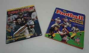 lot 3 image: Vintage Collectible Sports Memorabilia 1985 Topps Football Sticker Yearbook Official NFL, Super Season Randy Moss Cover The Vikings Unforgettable Year by Benchmark Press Staff (1998, Hardcover)...