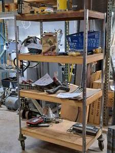 lot 192 image: Wood Shelf  Metal Rolling Storage Rack 4-shelf