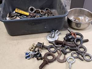 lot 241 image: Plastic Tub with Assorted Hooks, Eyerings, Couplers