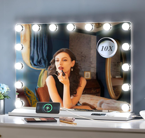 lot 117 image: LUXFURNI Hollywood Mirror with Lights, Makeup Mirrors Vanity Mirror with 15 LED Bulbs, Measures 23 x 18