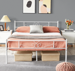 lot 170 image: Yaheetech Classic Metal Platform Bed Frame Full Size White