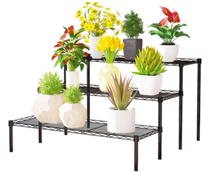lot 211 image: Xiofio 3 Tier Ladder Potted Plant Stands for Indoor Plants Outdoor Plant Shelf MEDIUM