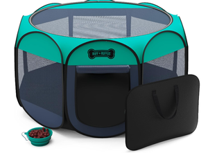 lot 247 image: Ruff N Ruffus Portable Foldable Pet Playpen  Carrying Case & Collapsible Travel Bowl Extra Large