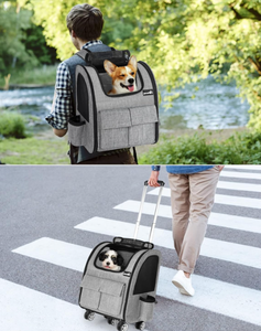lot 307 image: Pecute Pet Rolling Carrier, Pet Carrier Backpack Collapsible with Detachable Trolley