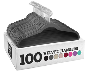 lot 324 image: Zober Velvet Hangers 100 Pack - Heavy Duty Gray Hangers