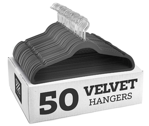 lot 274 image: Zober Velvet Ultra Slim Non Slip Shirt Hangers, 50 Pack, Grey