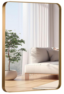 lot 280 image: JENBELY Gold Bathroom Mirror, Brushed Metal Framed Rectangle Mirror
