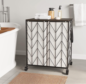 lot 408 image: WOWLIVE Laundry Basket with Wheels, Heavy Duty Laundry Hamper with Wood Lid