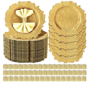 lot 439 image: 100 Pcs Gold Charger Plates with Napkin Rings