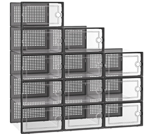 lot 443 image: Kuject Large Shoe Organizers Storage Boxes for Closet, 12 Pack Clear Plastic