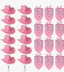 lot 501 image: 12 Pcs Pink Cowboy Hats with 12 Polyester Bandanas