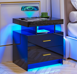 lot 60 image: HNEBC LED Nightstand,Black Night Stand with USBType-CWireless Charging Station