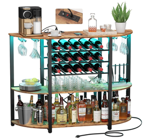 lot 62 image: Lifewit Wine Rack Table, Liquor Bar Cabinet with Outlet and LED Light