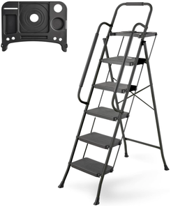 lot 67 image: PMEIXU 5 Step Ladder with Handrails, 330LBS Capacity