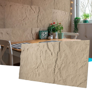 lot 70 image: Art3d Stone Texture 3D Wall Panels, 4-Pack PU Wall Panels Stone Yellow