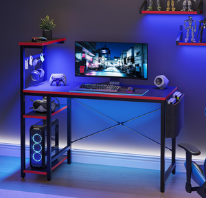 lot 457 image: Bestier Gaming Desk with LED Lights, 44 Inch PC Gamer Desk for Small Spaces, (Black 3D Carbon Fiber)