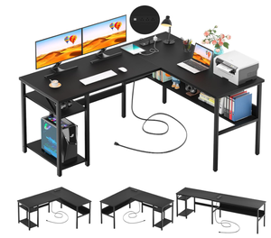 lot 462 image: Unikito Reversible L Shaped Desk with Magic Power Outlets and USB Charging Ports