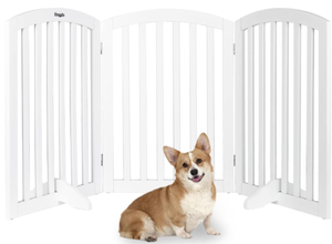 lot 470 image: Bonnlo 30 Tall White Freestanding Dog Gates for Doorways, Trifold Pet Gate