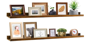 lot 493 image: 47 Inch Long Floating Shelves for Wall, Set of 2, Natural Wood