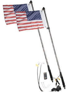 lot 498 image: LED Whip Lights with Flag Lighted Antenna Whips 4FT 360° Spiral LED Whips RGB Lights Multi-Color Remote Control Warning Lights for Offroad Vehicle