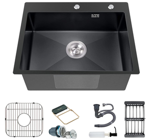 lot 551 image: Black Kitchen Sink, Stainless Steel Topmount Bar Sink 22x18x9 Inch Single Bowl Drop In Kitchen Sink Combo-Sink Grid