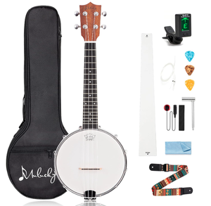 lot 554 image: Mulucky Banjolele 4 String Banjo Ukulele Concert Size 23 Inch, Closed Solid Wood Back, Beginner Kit with Truss Rod Gig Bag Tuner String Strap Picks