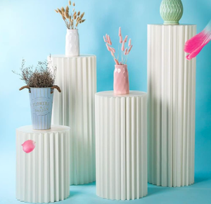 lot 558 image: Choowin 4 Pcs White Cylinder Pedestal Stand for Party, Foldable Cardboard Column Roman Display Pilla