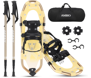 lot 567 image: AMBIO Light Weight Snowshoes 21 size  for Men Women Youth Kids, Aluminum Snow Shoes with Trekking Poles and Carrying Tote Bag
