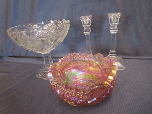 lot 29 image: EAG Pedestal Bowl, Pink Bowl & Candle Holders