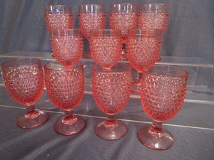lot 44 image: Hobnail Pink Water Glasses