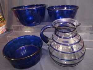 lot 79 image: Cobalt Bowls, Souffle, Pitcher