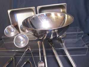 lot 125 image: Stainless Steam Table Pans, Bowl, Utensils