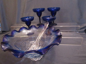 lot 131 image: Blown Glass Bowl, Glass Fork, Margarita Stems
