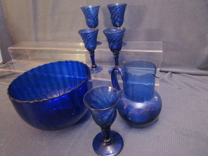lot 159 image: Cobalt Stems, Bowl, Pitcher