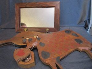 lot 164 image: Antique Bellows & Cow Checkers, Wall Mirror