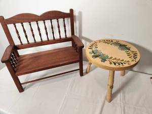 lot 37 image: Small Bench and Rosemalled Stool