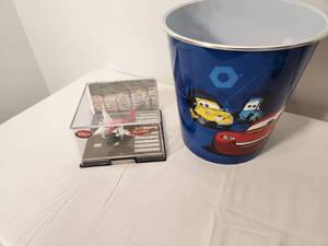 lot 38 image: Lot of Cars and Planes Themed Garbage Can and Plane