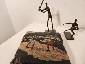 lot 40 image: Lot of BaseballSports Themed Metal Scuptures and Baseball Pillow