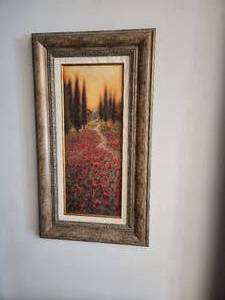 lot 60 image: Framed Sunset over Field of Red Poppies Art